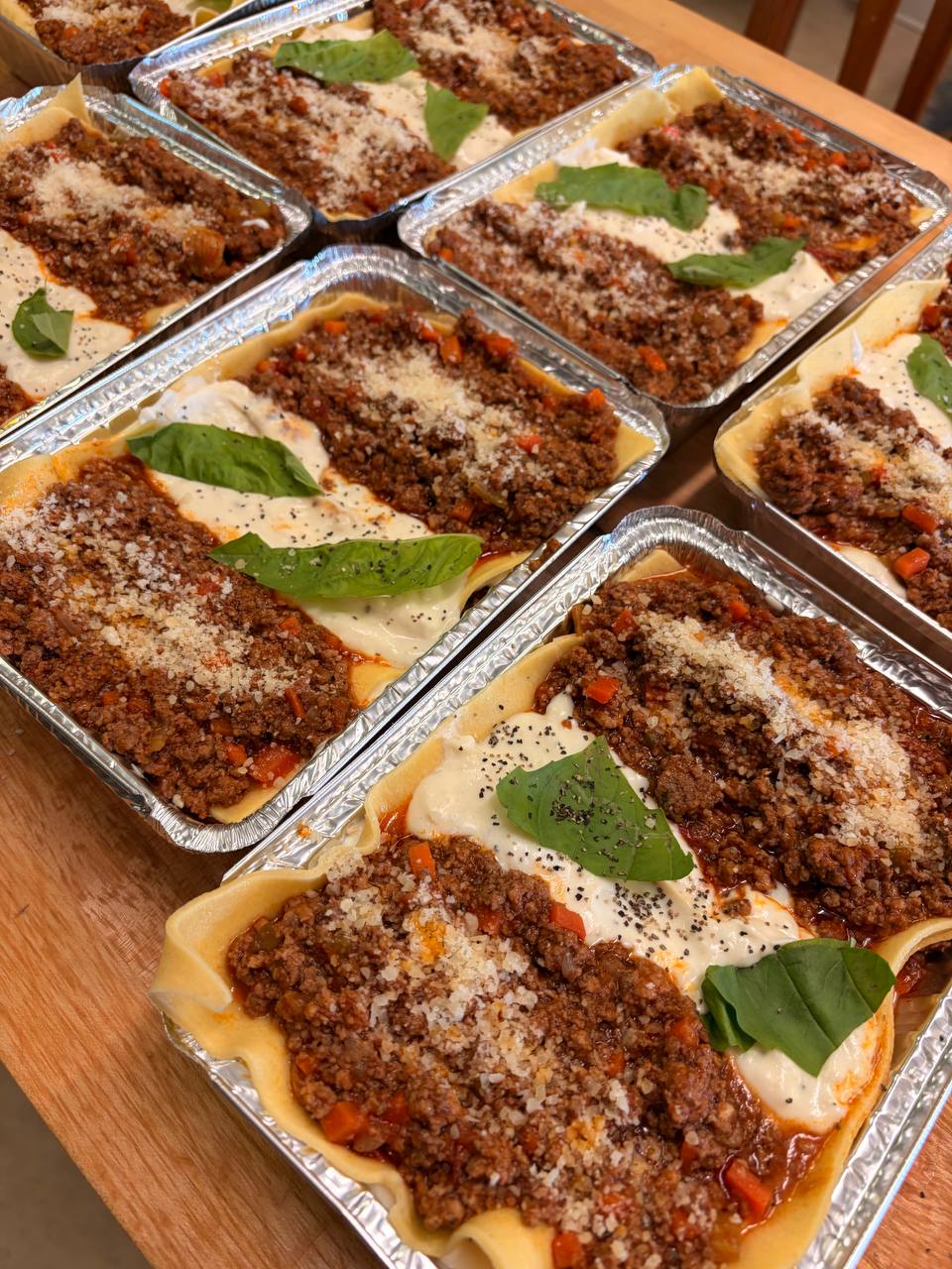 Prepared lasagna trays