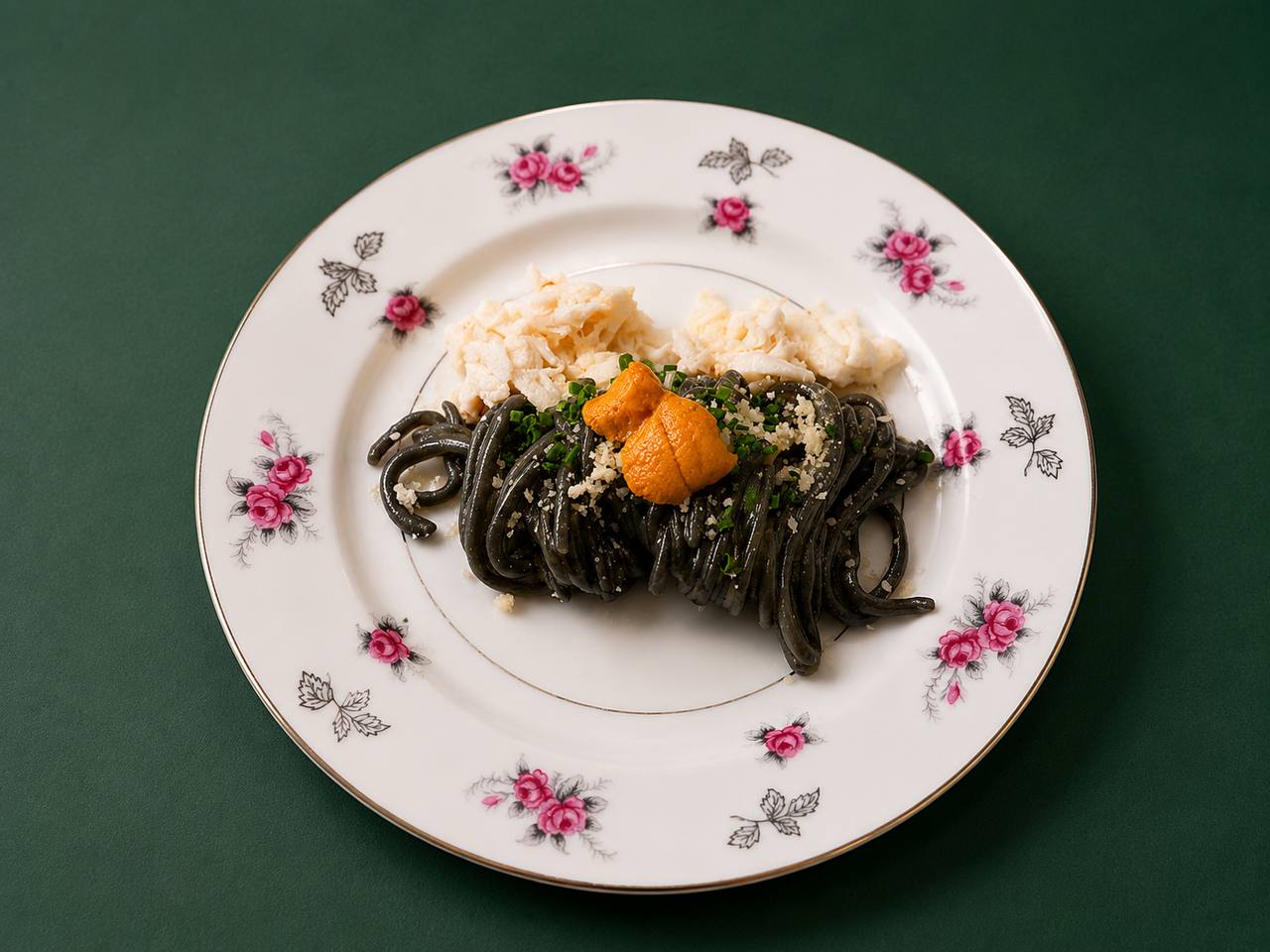 Squid ink pasta with crab