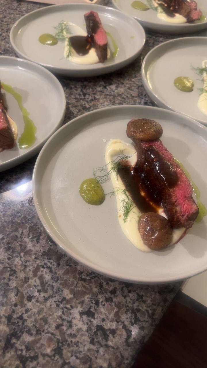 Chef-prepared steak with sauces